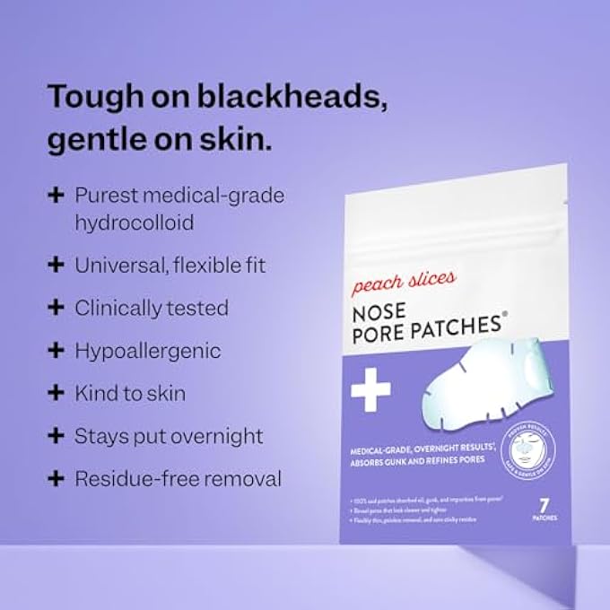 Peach Slices | NOSE PORE PATCHES | MEDICAL-GRADE HYDROCOLLOID | TARGETS PORES & PIMPLES | ABSORBS OIL OVERNIGHT | VEGAN | CRUELTY-FREE | FACIAL SKIN CARE PRODUCTS | 7 CT - Image 2